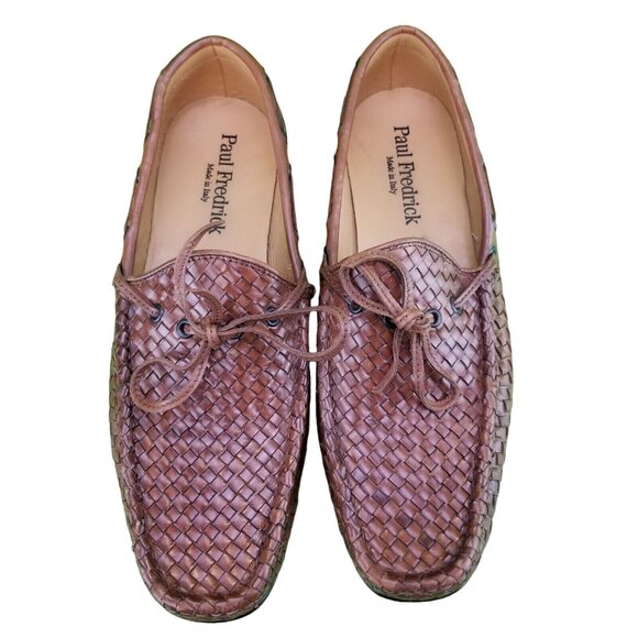 Paul Fredrick Brown Leather Loafer  Woven Slip On Men's Size 12M  FSJ114D Shoes - Picture 3 of 15